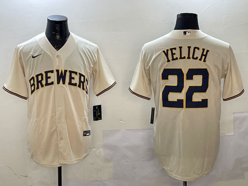 Men Milwaukee Brewers #22 Yelich Cream Game 2025 Nike MLB Jersey style 2->oakland athletics->MLB Jersey